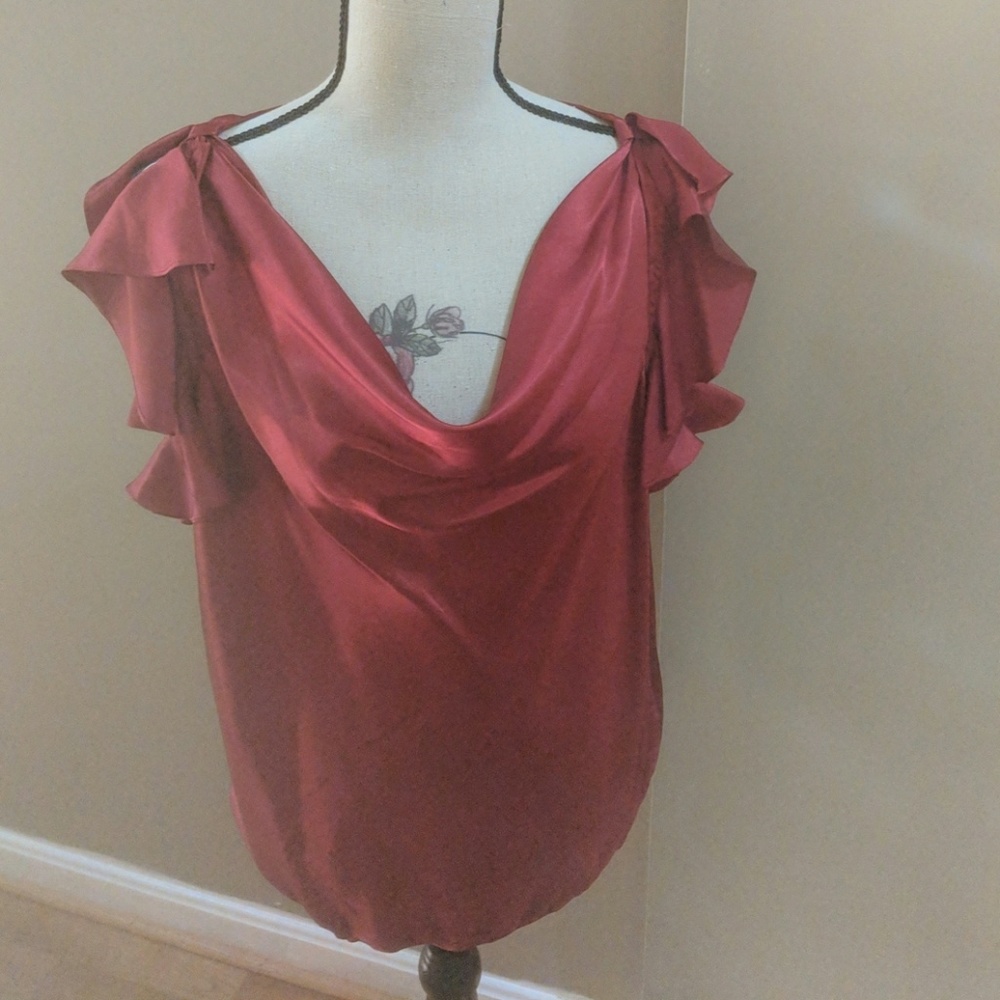 Red satin cowl neck top